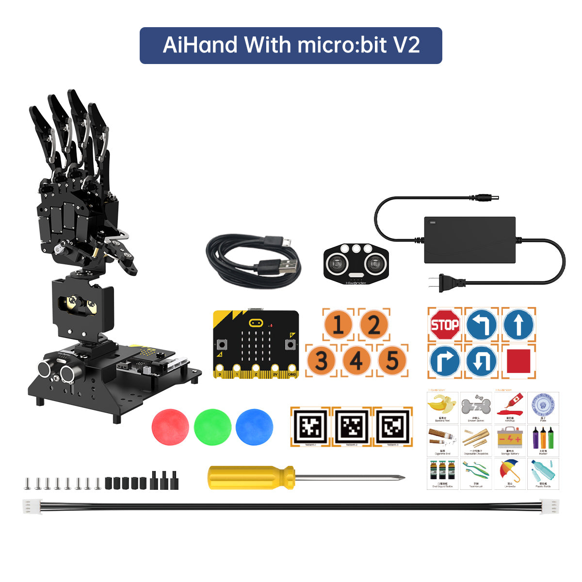 Open-Source Robotic Hand AiHand Powered by micro:bit V2 Programming Educational Robot, Support WonderCam AI Vision Module Open-Source Robotic Hand AiHand Powered by micro:bit V2 Programming Educational Robot, Support WonderCam AI Vision Module